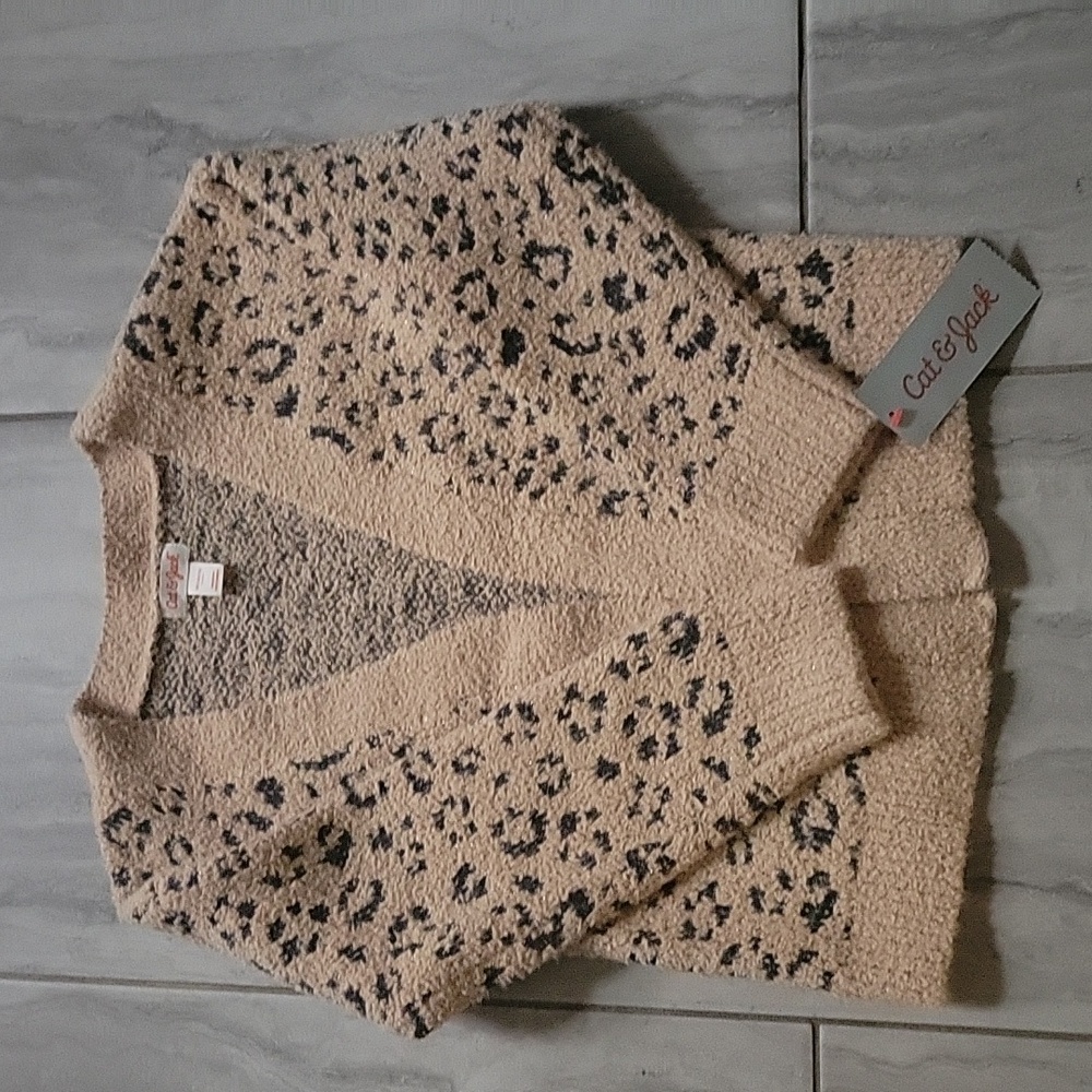 Cat & Jack Kid's Animal/PR6GY7  Cream Leopard Open Front Sweater Size XS - Picture 16 of 16